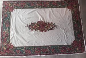 Vintage 90s Rectangular Fall Chrysanthemum 100% Cotton Tablecloth Made in Spain